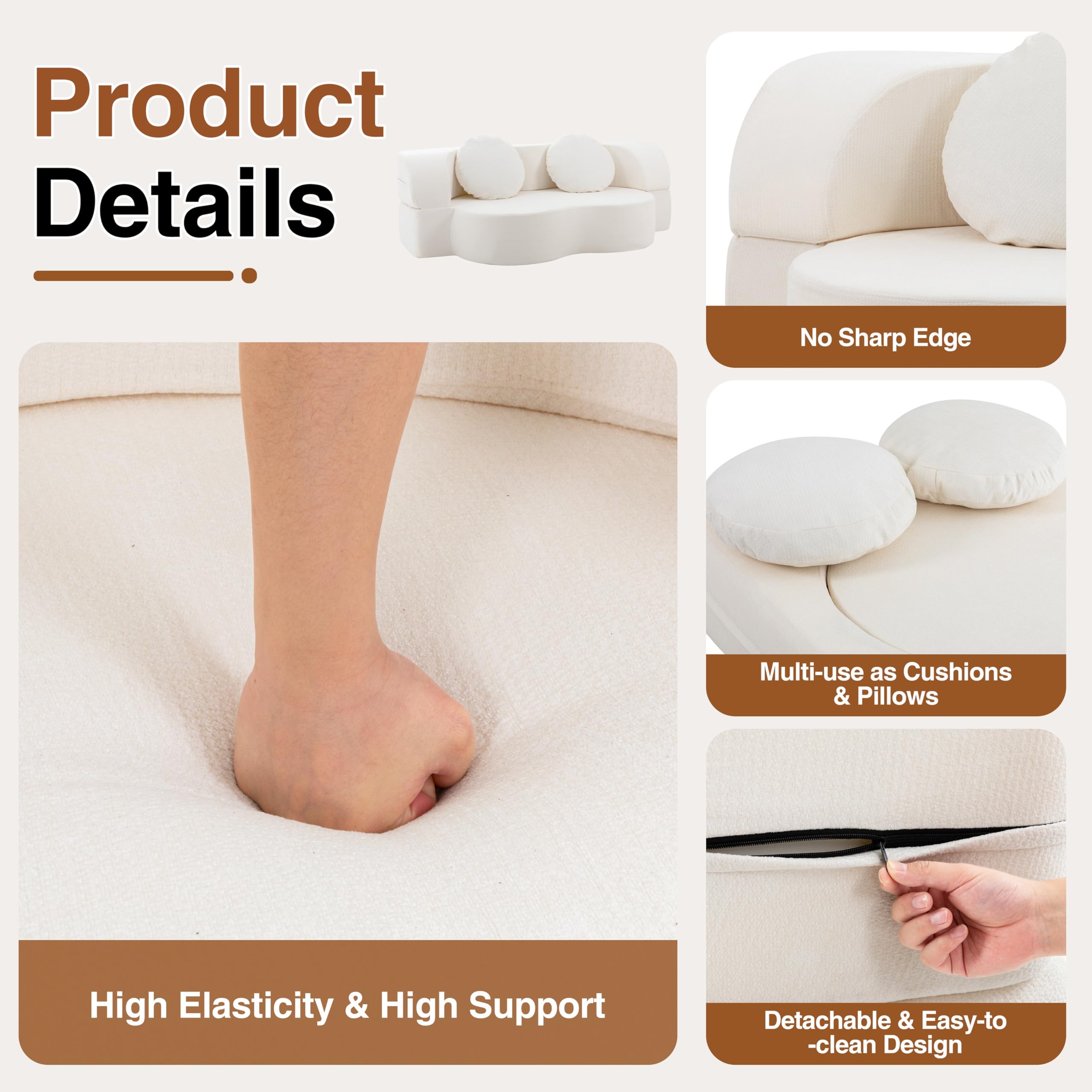 Shintenchi 78" Convertible Sofa Bed, Sleeper Boneless Futon Sofa, White | 2-in-1 Loveseat Floor Couch, Full Size Foldable Guest Bed, with 2 Pillows, Memory Foam, for Living Room Bedroom, No Assembly