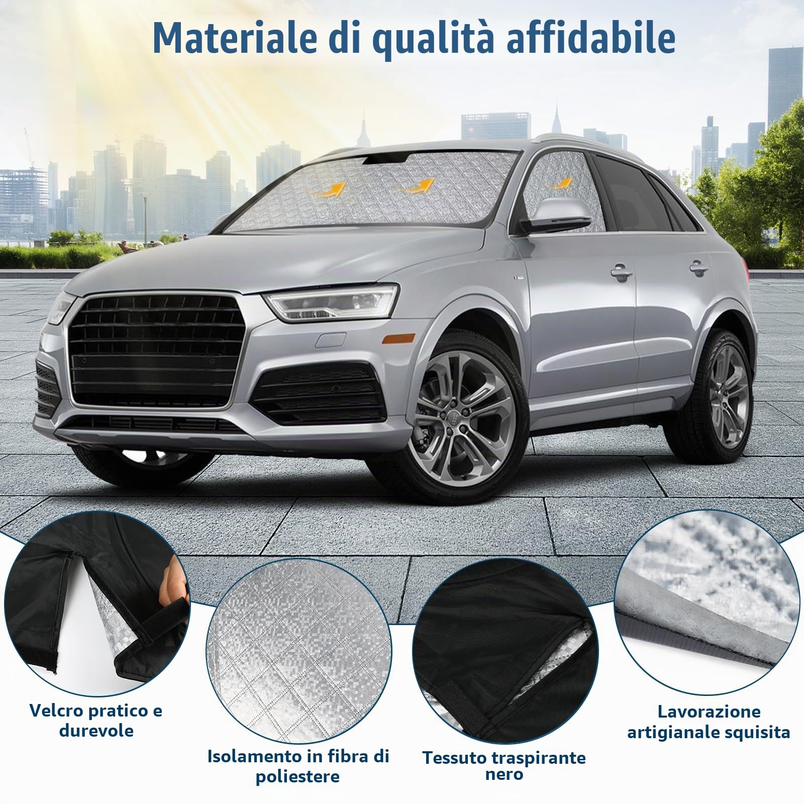 Parasole Auto Parabrezza Anteriore sostituzione per Audi Q3 2019-2025, 3 Pezzi Tecnologia di Lusso Tappetino Termico, Foglio di Alluminio Pieghevole Parasole, Addensato Parabrezza Copertura