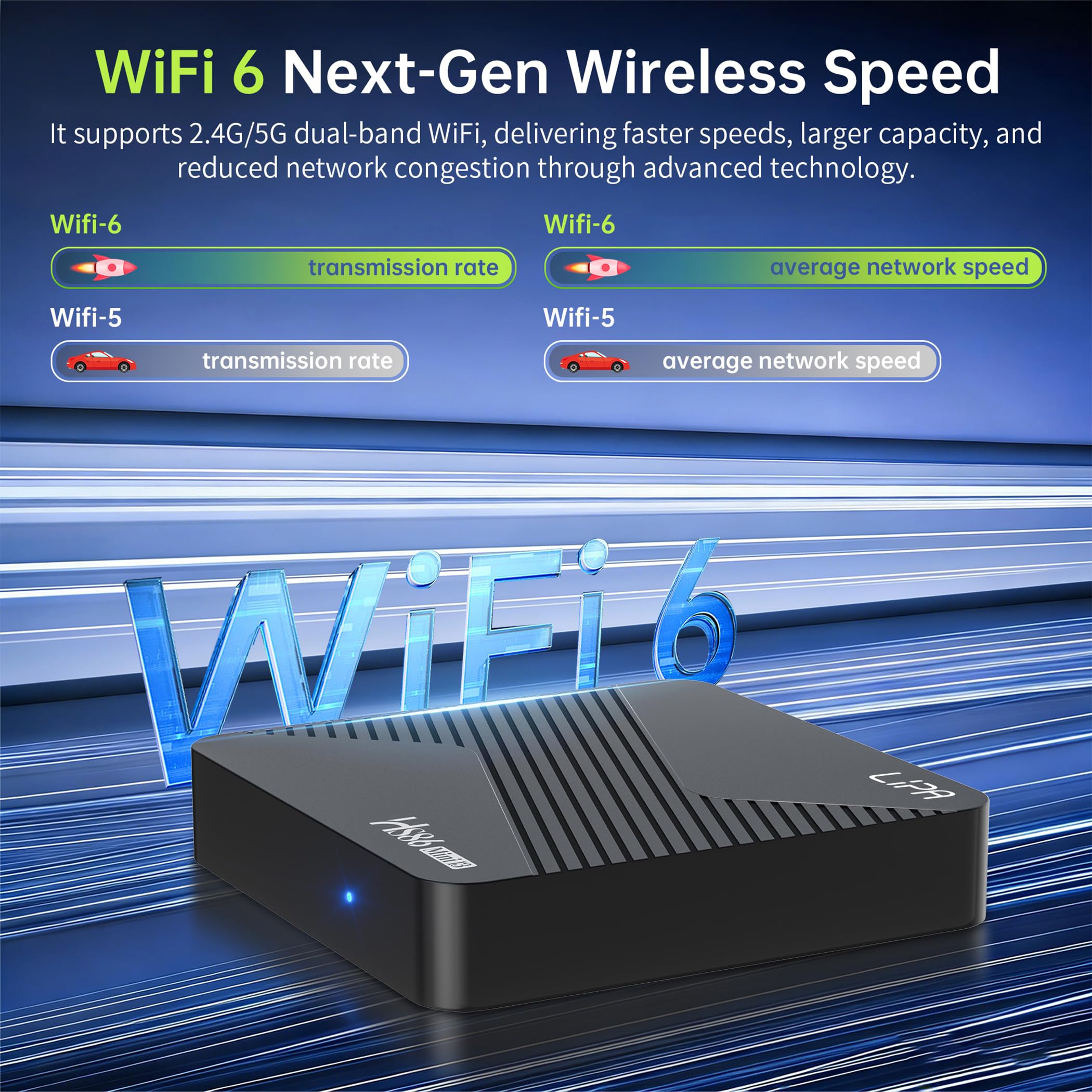 Lipa HS86 Mini 13 Android TV Box 4 – 32 GB Android 14 – odtwarzacz multimedialny do TV – Media Streamer – TV Box Android – Voice Remote – 4K – aplikacje za pośrednictwem Playstore i Internetu – WiFi i