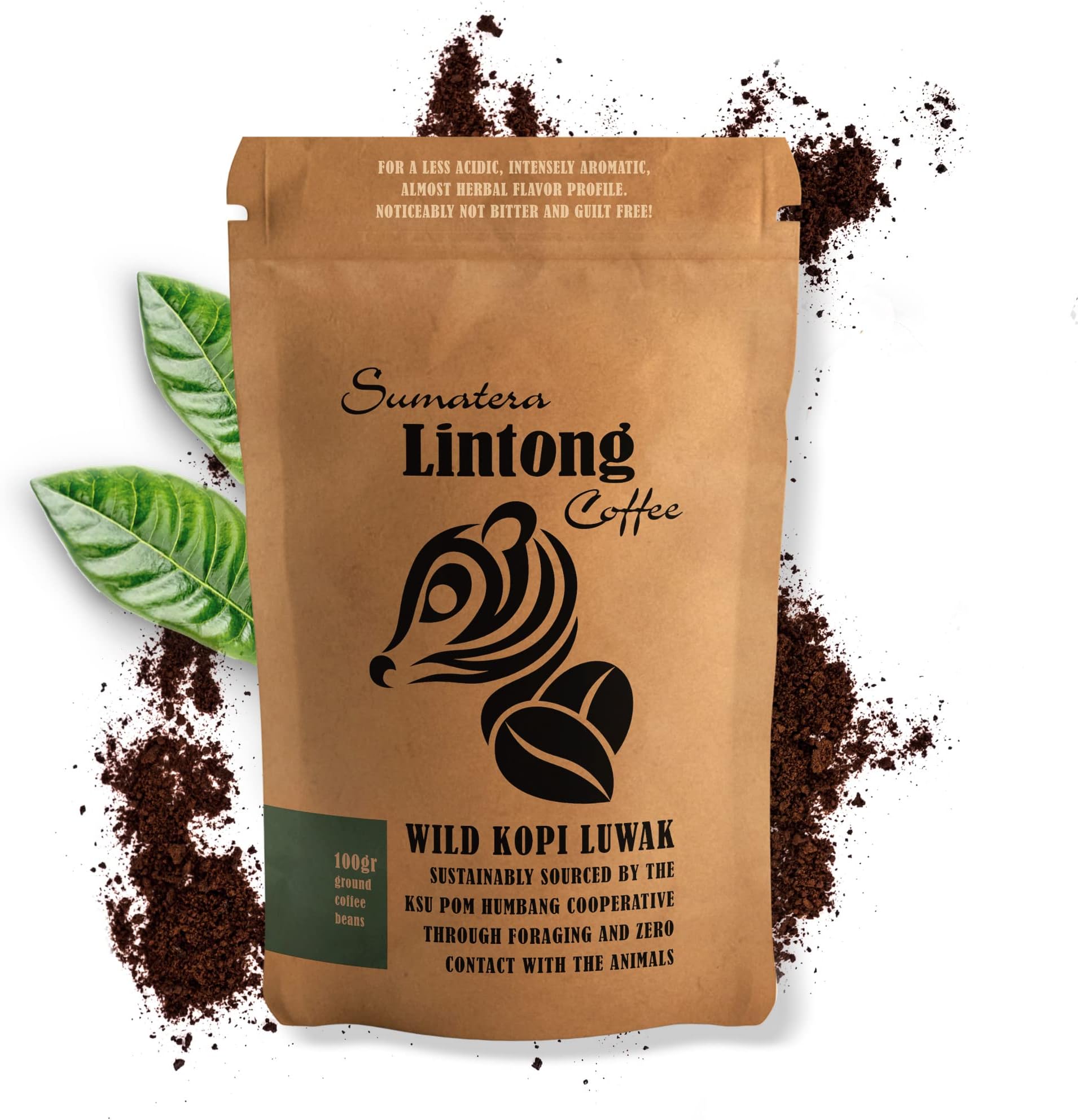 Ground Wild Kopi Luwak, the World’s Most Exclusive Coffee, Sustainably Sourced From Sumatra, Indonesia (Ground Coffee, 100gr)