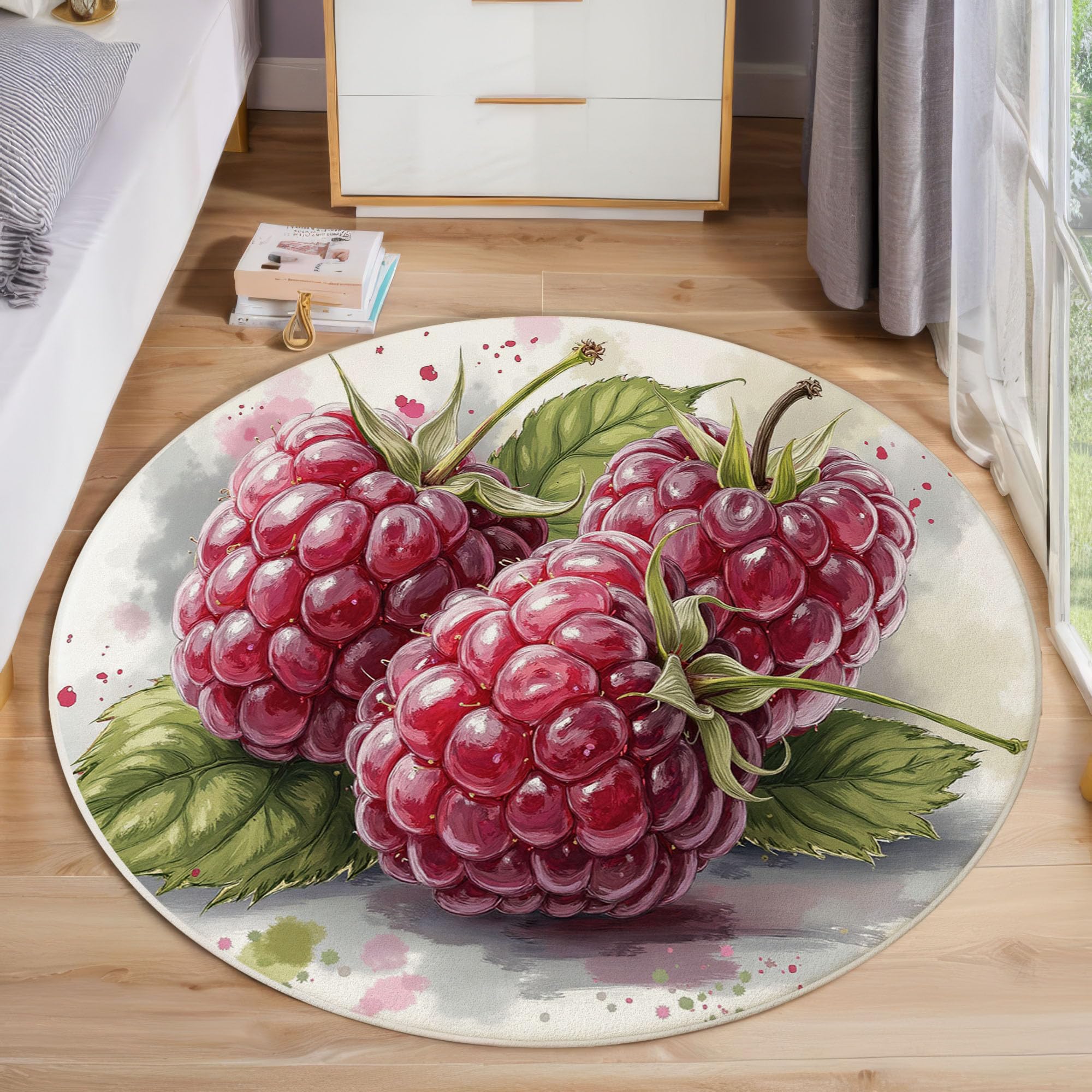 Tapis Salon Antidérapant Facile à Nettoyer Rond Framboise 120 Cm