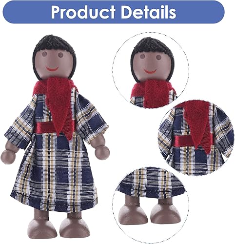 Miniatura 4 de Figuras de casa de muñecas, 7 piezas de casa de muñecas de madera, muñecas familiares, mini muñecas familiares, figuras de juego de simulación en
