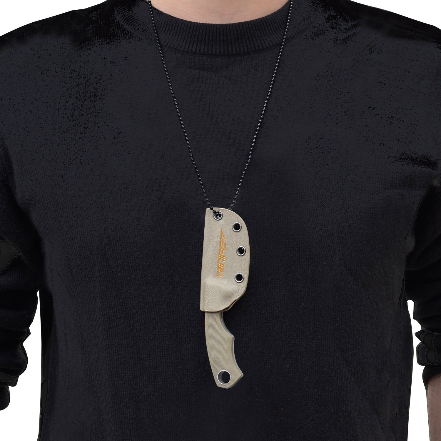 Couteau à lame fixe Tonife - Pleine soie - 119 mm - Avec gaine Kydex et chaîne à billes