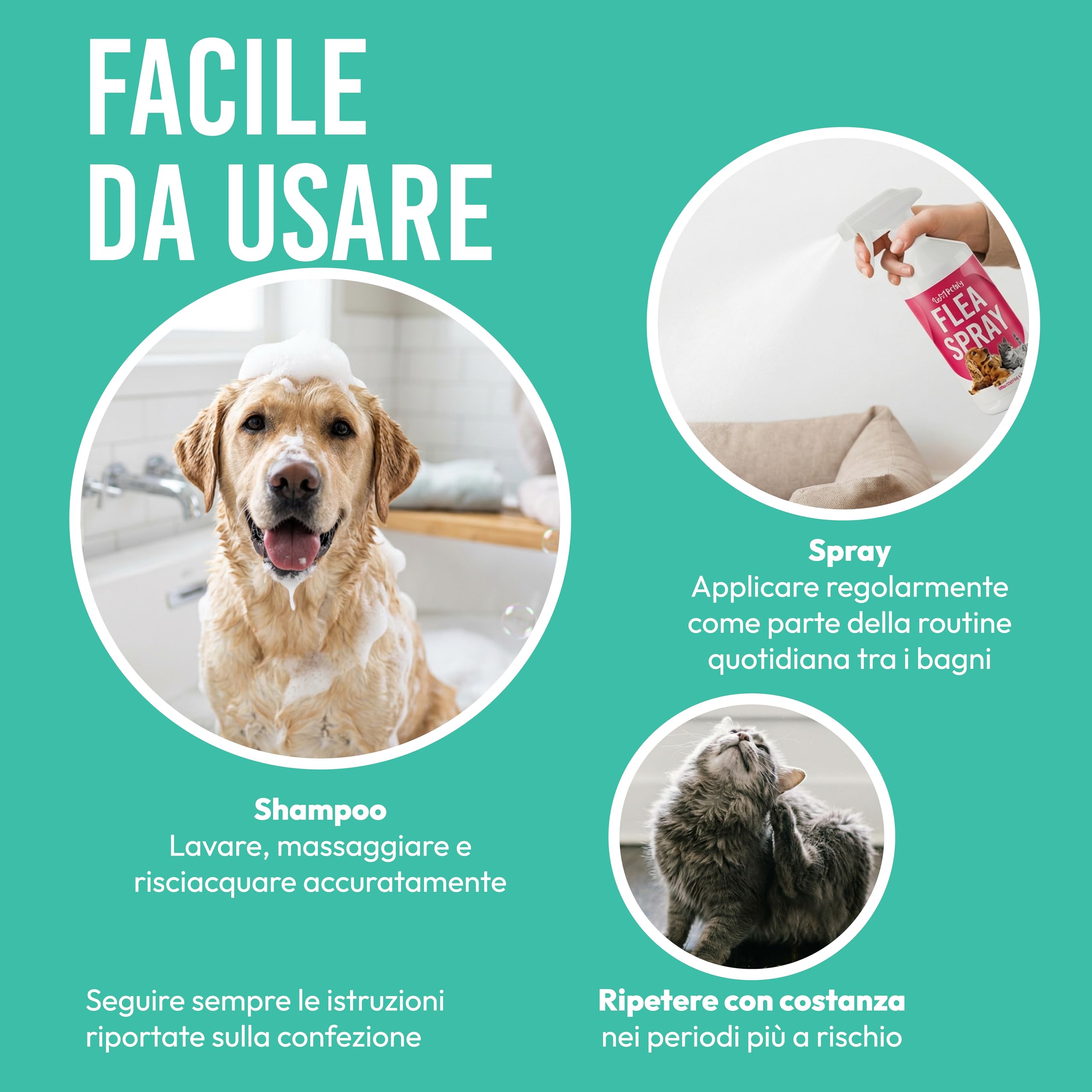 Petsly Kit Antipulci e Zecche per Cani e Gatti – Shampoo Delicato e Spray Ambientale per Casa, Cucce e Tessuti – Routine Completa Igiene e Pulizia Quotidiana