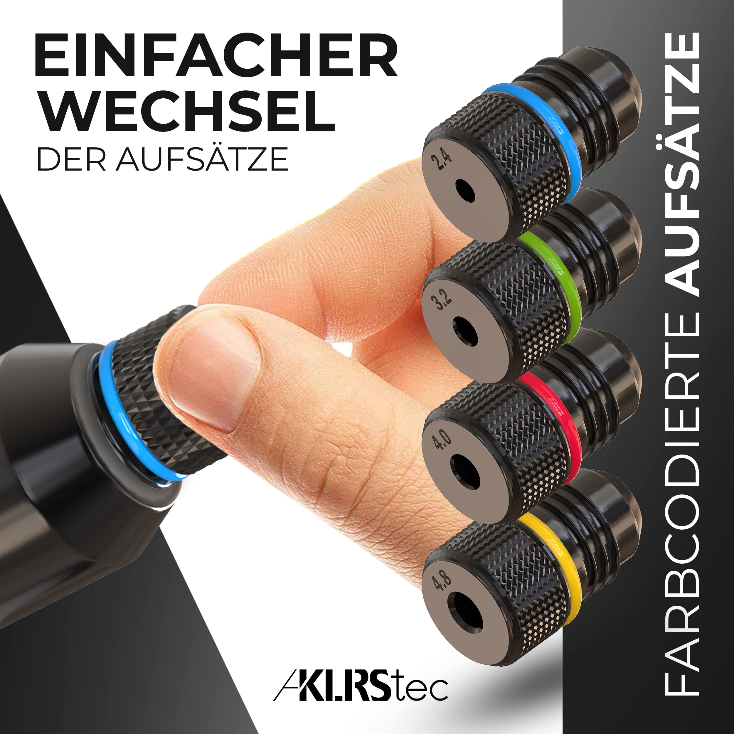 KLRStec® Professional Nietenzangen Set inkl. 120 Nieten und 4 HSS Bohrern – Hochwertige Popnietenzange zum verarbeiten von Blindnieten