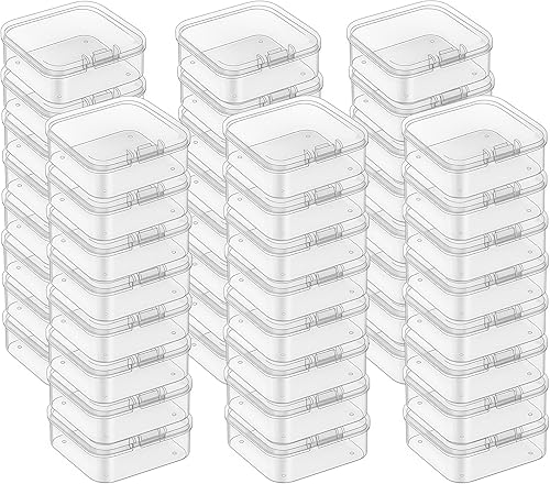 LJY Caja cuadrada de plástico transparente de 48 piezas con tapas para artículos pequeños y otros proyectos de manualidades (2.1 x 2.1 x 0.8