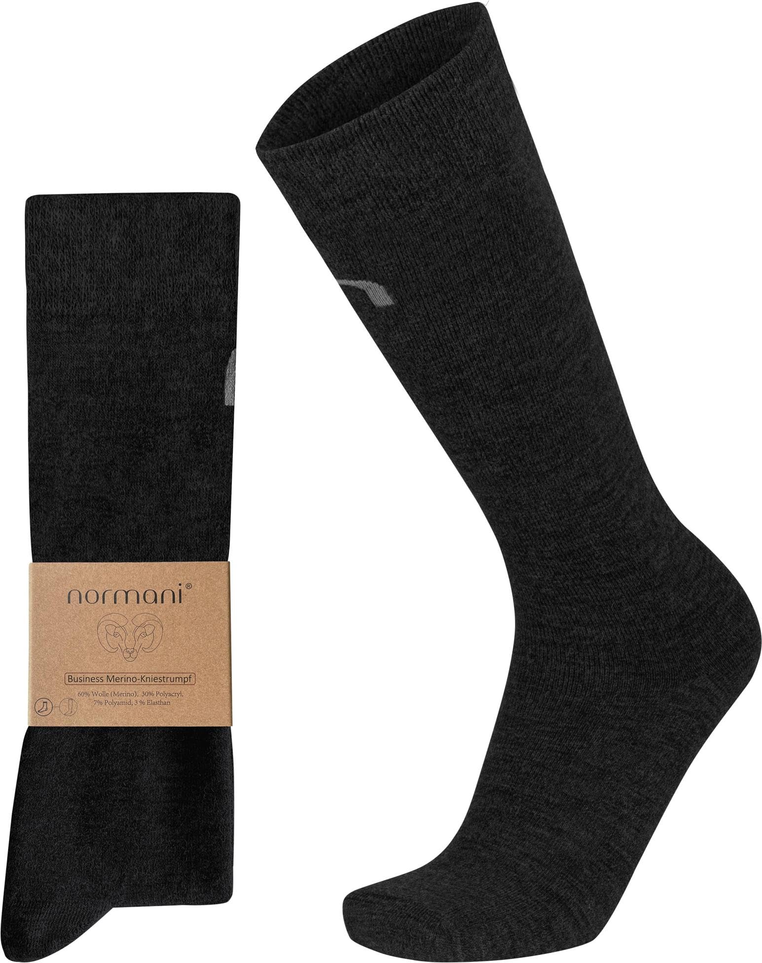 normani 2 Paar Business Kniestrümpfe aus hochwertiger und langlebiger Merinowolle für Damen und Herren, Ideal für Beruf und Freizeit -Merino Kniestrumpf