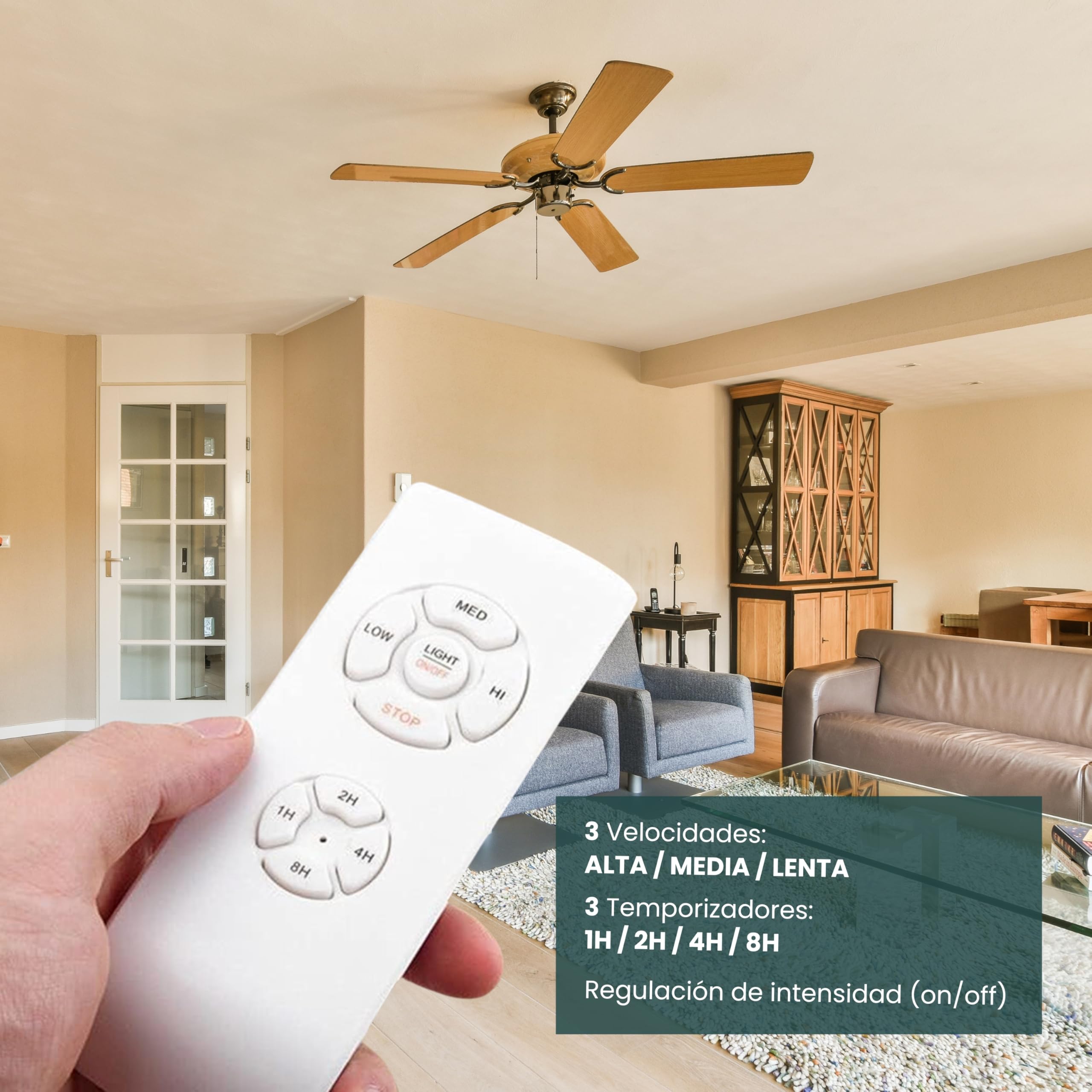 Mando a Distancia Universal para Ventilador de Techo - 3 Velocidades, Control de Luz, Temporizadores - 220V