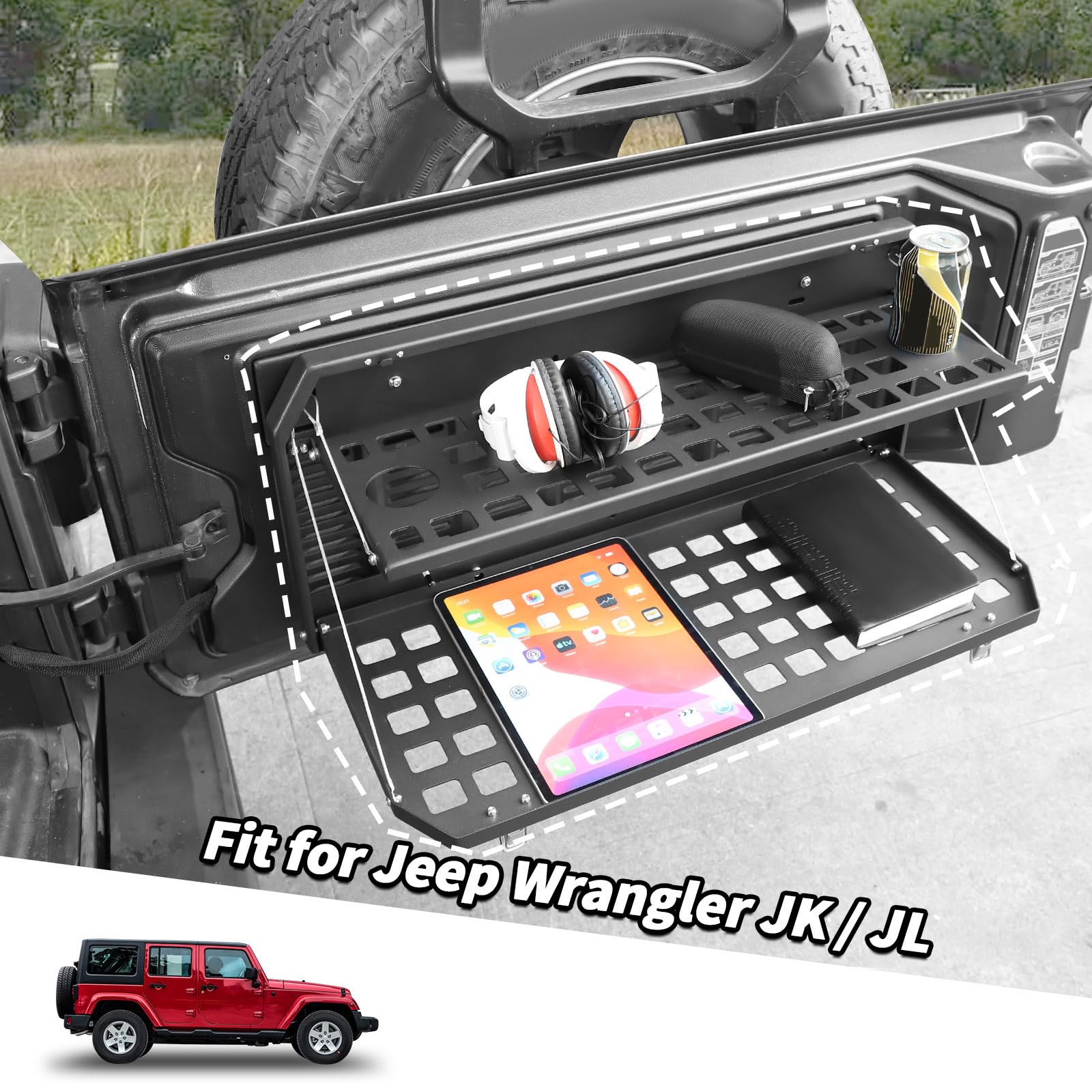 Amazon.co.jp: 2段テールゲートテーブル折りたたみ式荷物収納棚 ジープ