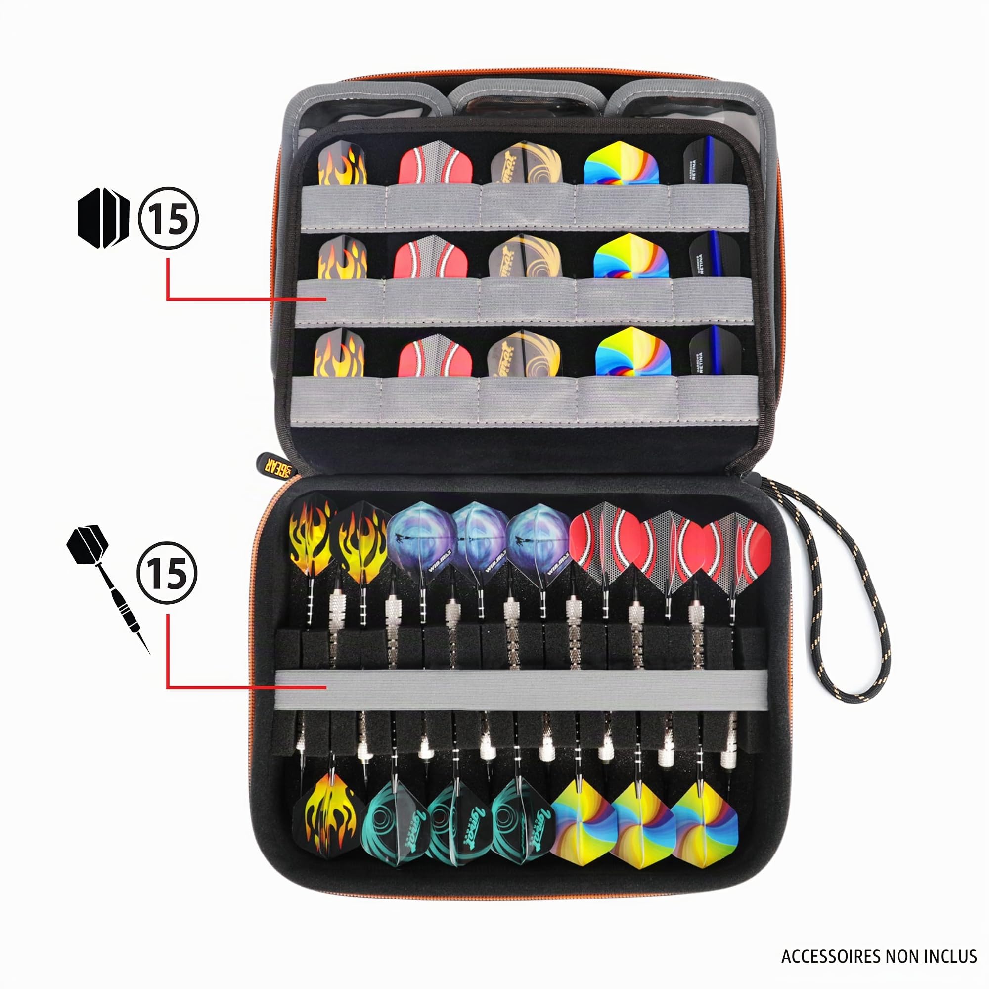 USA Gear Étui de Transport XL Semi-Rigide pour fléchettes (15), Pointes de fléchettes, tiges de fléchettes, ailettes de fléchettes et Autres Accessoires de fléchettes – Compatible avec Les fléchettes
