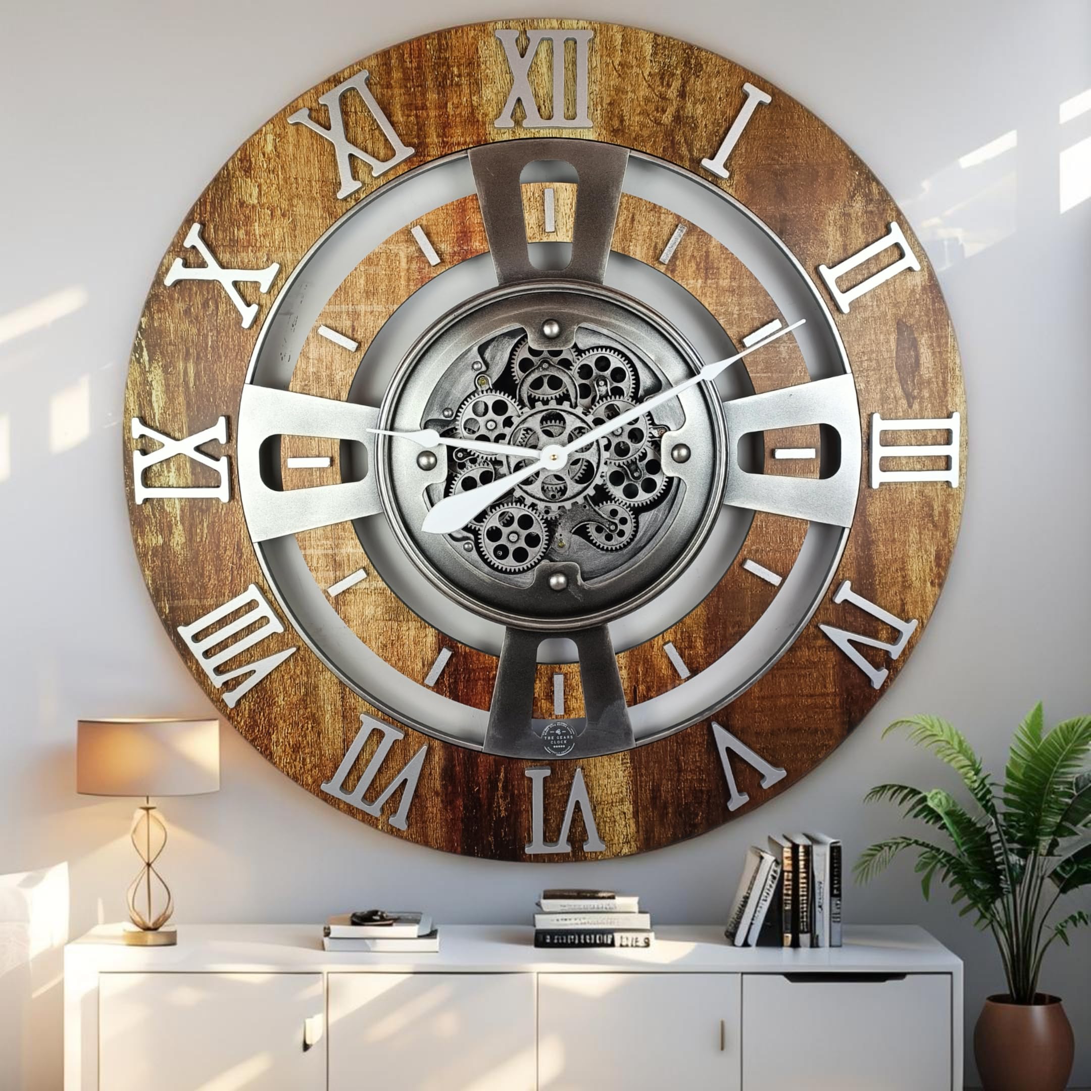 Improvinglife Vintage Brown The Gears Clock Real Moving Gear Wall Clock England Line (, 36 Inches (90 Cm))