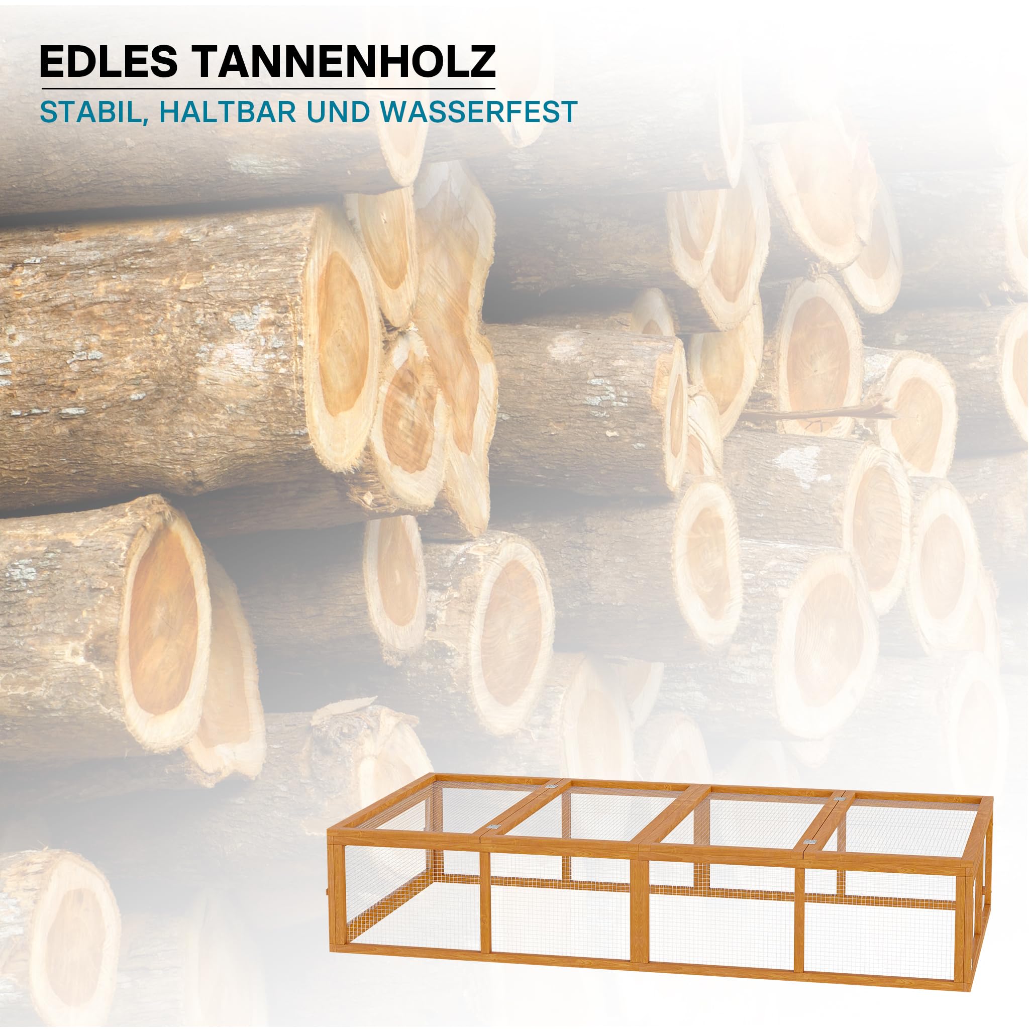 Wiltec XXL Freilaufgehege Holz 1800 x 900 x 480 mm, Kasten Stall mit klappbarer Abdeckung, Kleintierstall Kaninchen Hasen, Freigehege