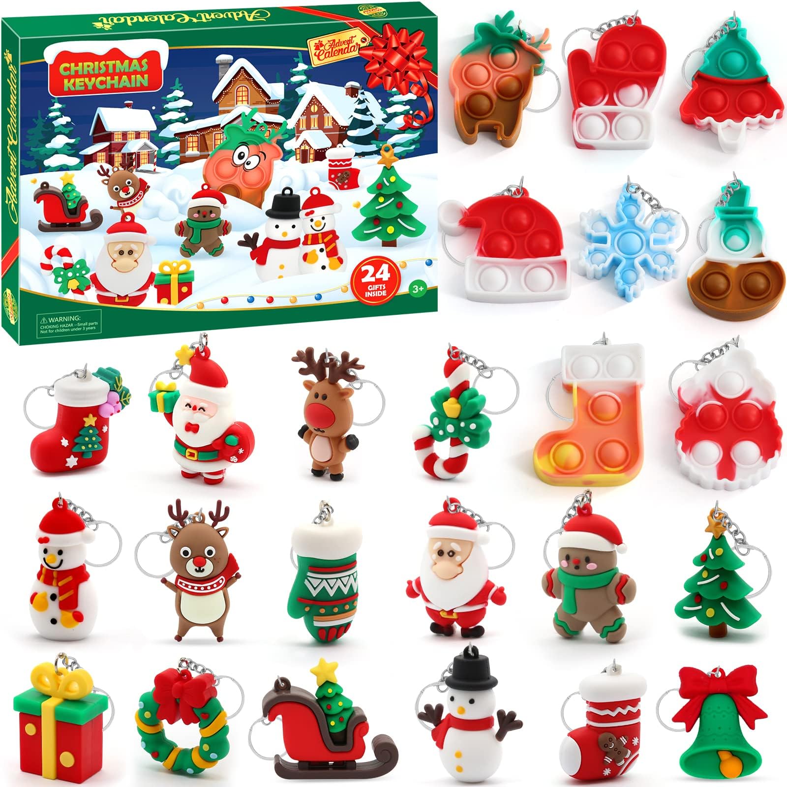 SURCVIO Christmas Advent Calendar 2022 for Kids, 24 Days Keychain Countdown Calendar Holiday Gift, Stocking Stuffers for Boys Girls Christmas Party Favor