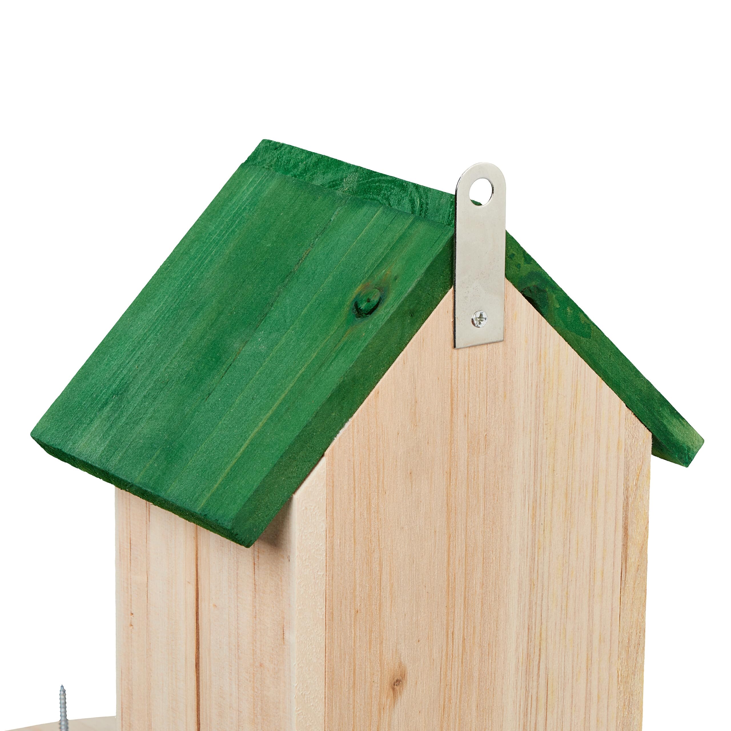 Relaxdays Mangiatoia per Scoiattoli, Casetta in Legno da Appendere, con Ciotola Acqua, HLP 28x17x28,5 cm, Naturale Verde