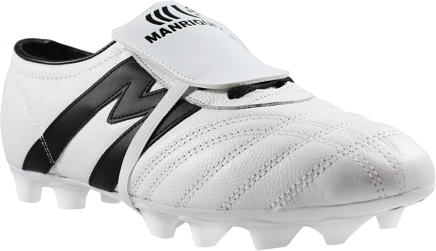 Adult Soccer Cleats Cowhide Leather White/Black Firm Ground (White/Black, US Footwear Size System, Adult, Men, Numeric, Medium, 10)
