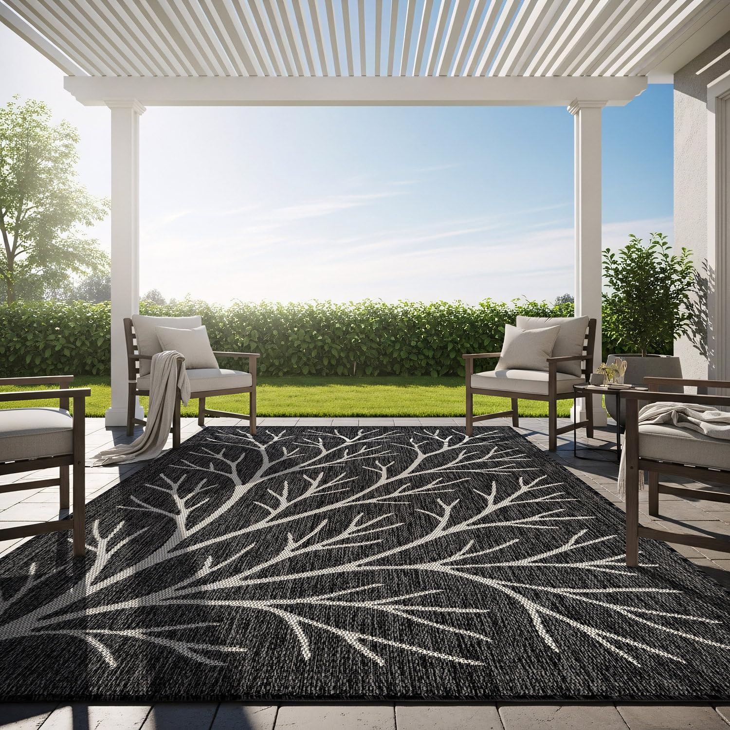 Washable Indoor Outdoor Rug 8x10 Modern Area Rugs Branch Pattern Non Shedding Waterproof Easy Clean Patio Deck Porch Living Room Bedroom Garden RV (8