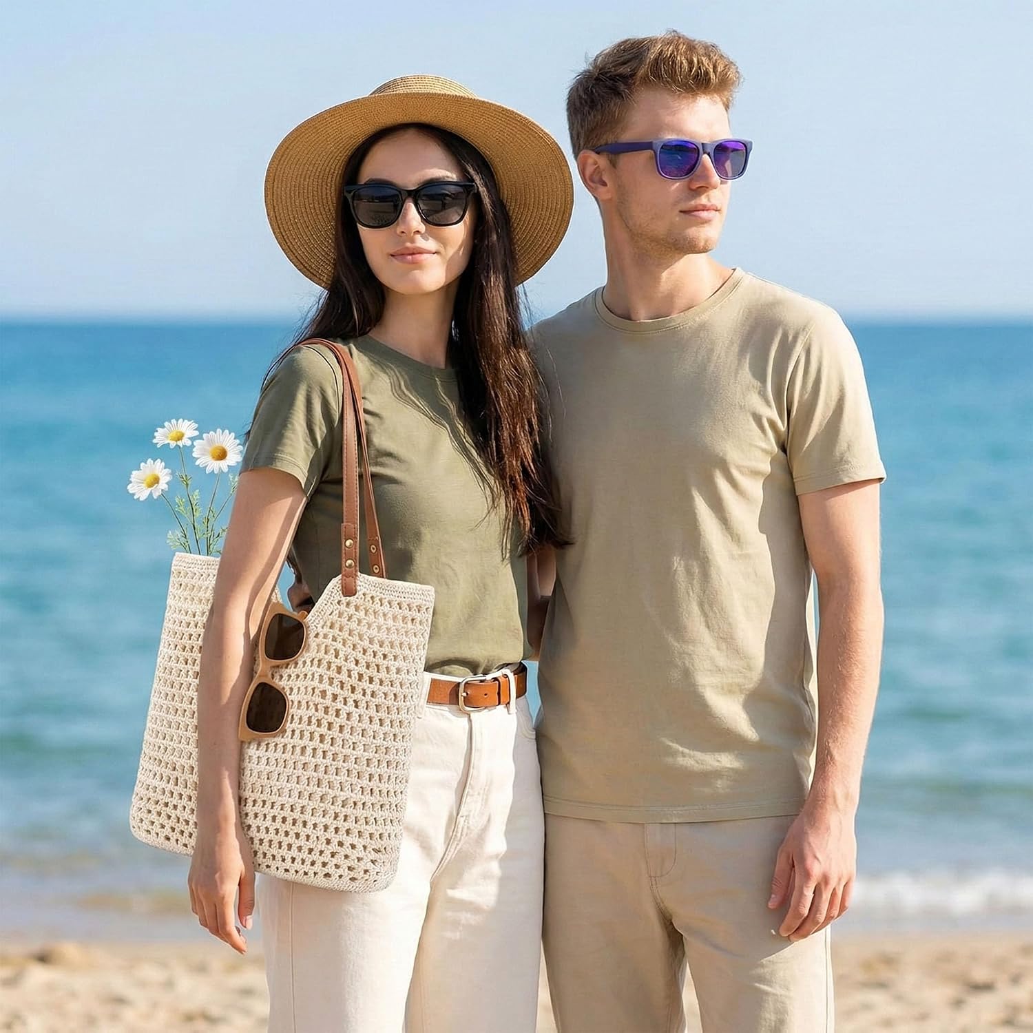 Crochet Beach Bags for Women, Beach Purse, Boho Woven Tote with Leak-Proof Lining for Summer Vacation Travel Casual Shoulder Bag Soft