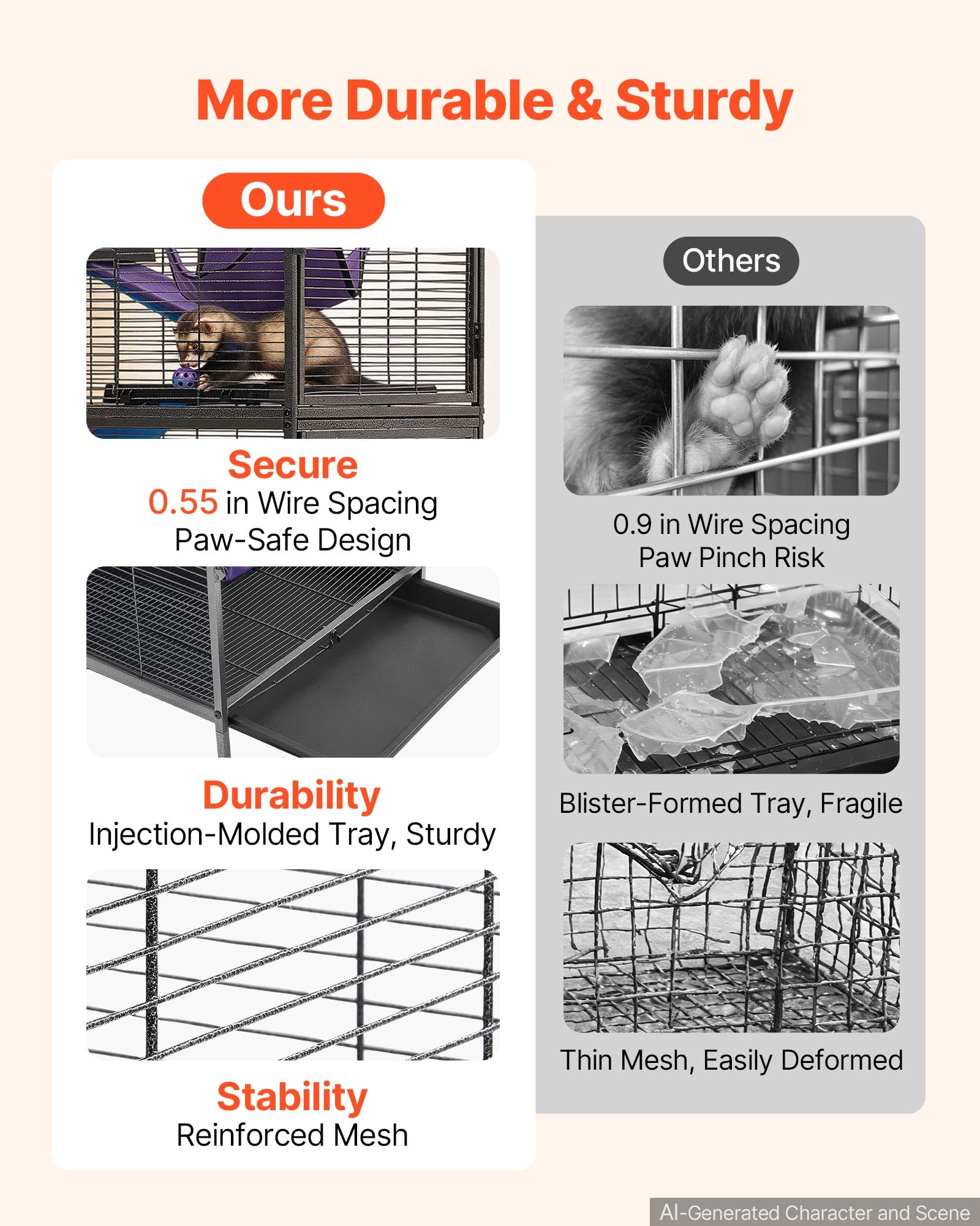 VEVOR Cage pour Petits Animaux en Métal 149 cm Cage pour Furets à 6 Niveaux
