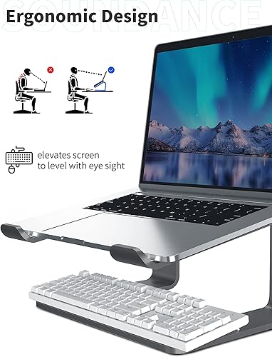 Miniatura 26 de SOUNDANCE Soporte para laptop, elevador de computadora de aluminio, elevador ergonómico para computadoras portátiles, soporte de metal compatible