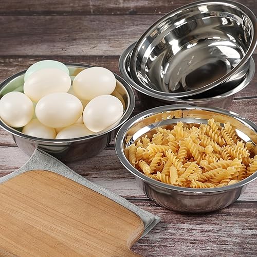Miniatura 6 de Minekkyes Paquete de 4 cuencos de acero inoxidable para mezclar, cuencos de metal