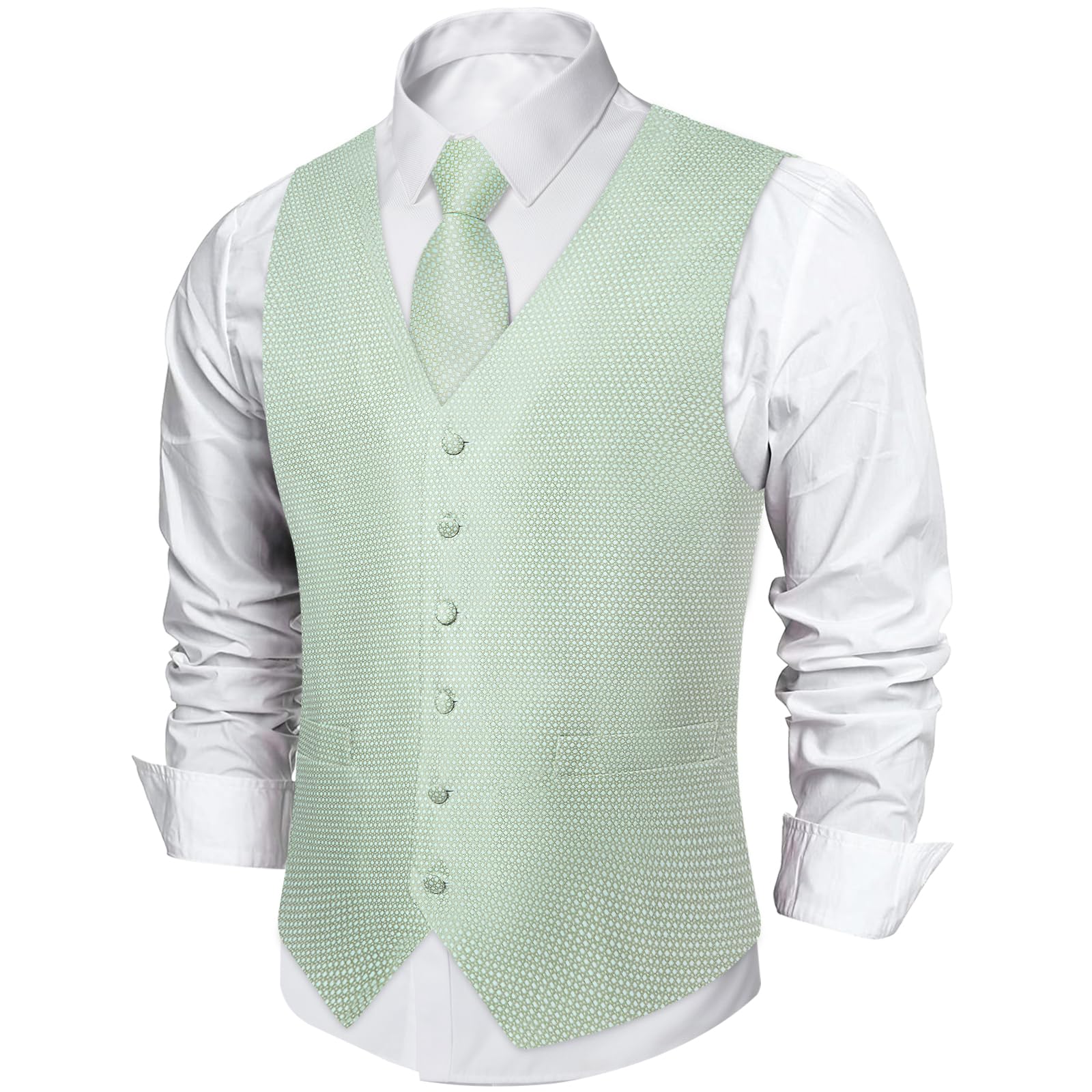 DiBanGu Herren-Weste, Paisleymuster, Jacquard-Seide, formeller Anzug, Weste, Krawatten-Set mit Einstecktuch, Anstecknadel für Smoking, Hochzeit, Party