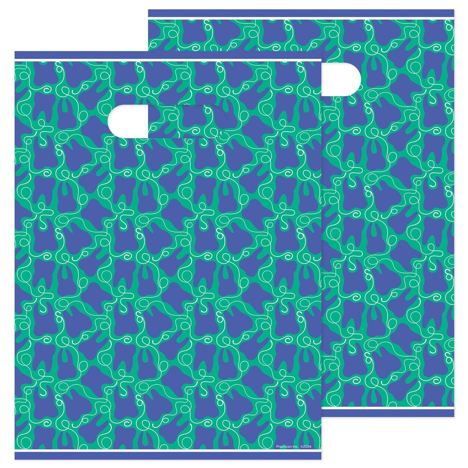 Practicon Flossy Molars 9" x 12" Dental Giveaway Bag, Dental Hygiene Patient Care Goodie Bag, Dentist Office Plastic Gift Bags, 100 Pack