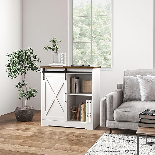 Miniatura 8 de HOMCOM - Armario de bar de café de granja, aparador de buffet de 33 pulgadas con puerta corredera de granero y estante ajustable, gabinete de buffet