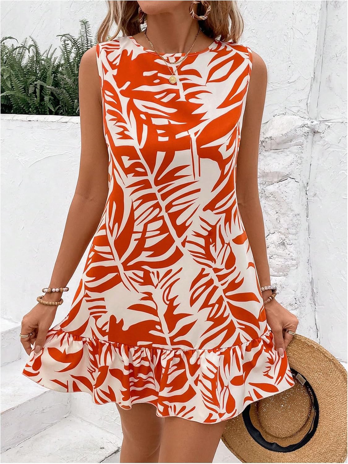 SOLY HUX Women's Boho Knot Back Sleeveless Swing Shift Dress Flounce Ruffle Hem Summer Dresses - Image 2