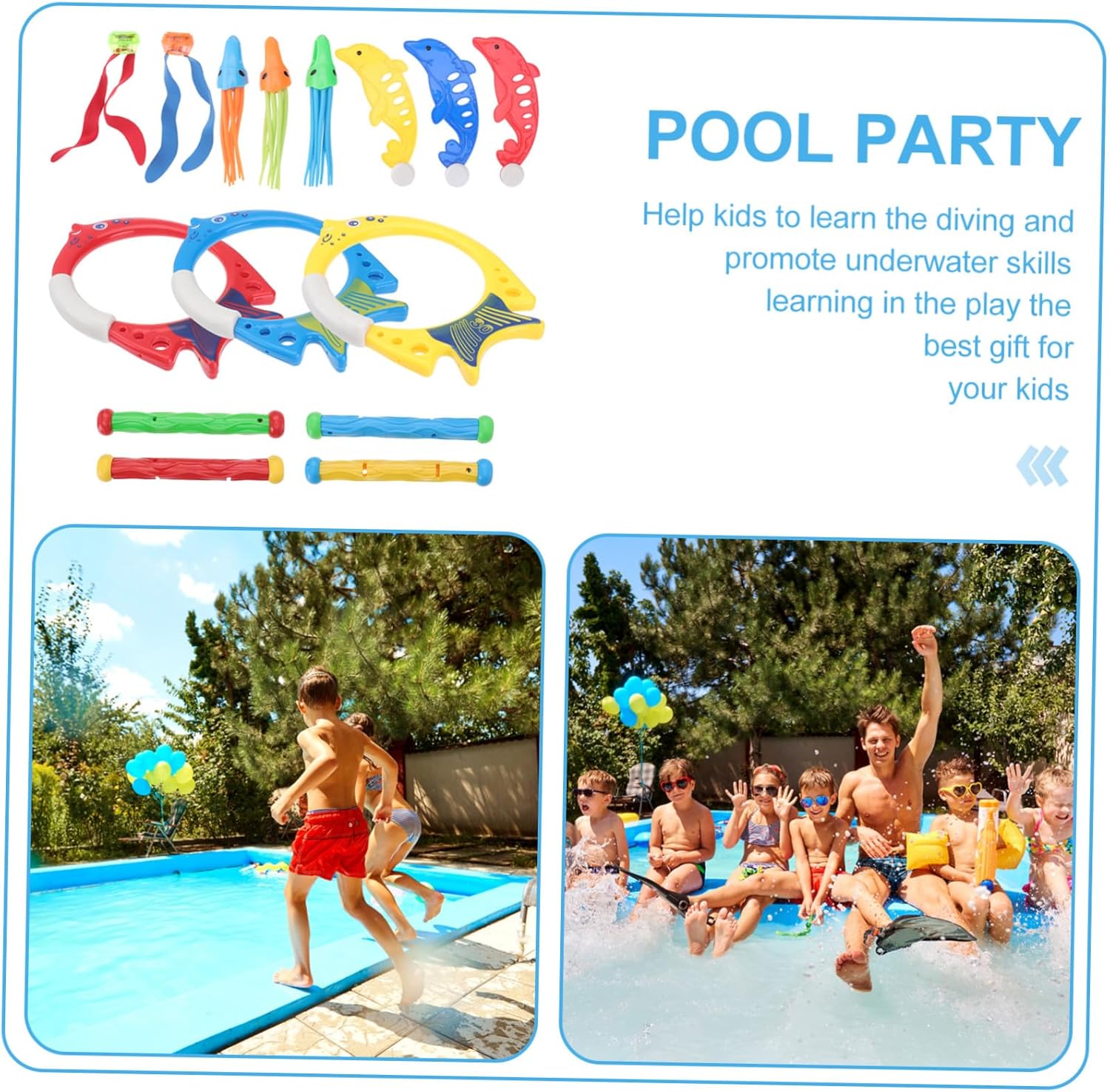 TOYANDONA 17pcs Diving for Swimming Pool Summer Outdoor Fun Underwater Sinking Play with Rings Sticks Fish Jellyfish Dolphin Seaweed for Boys Random Color
