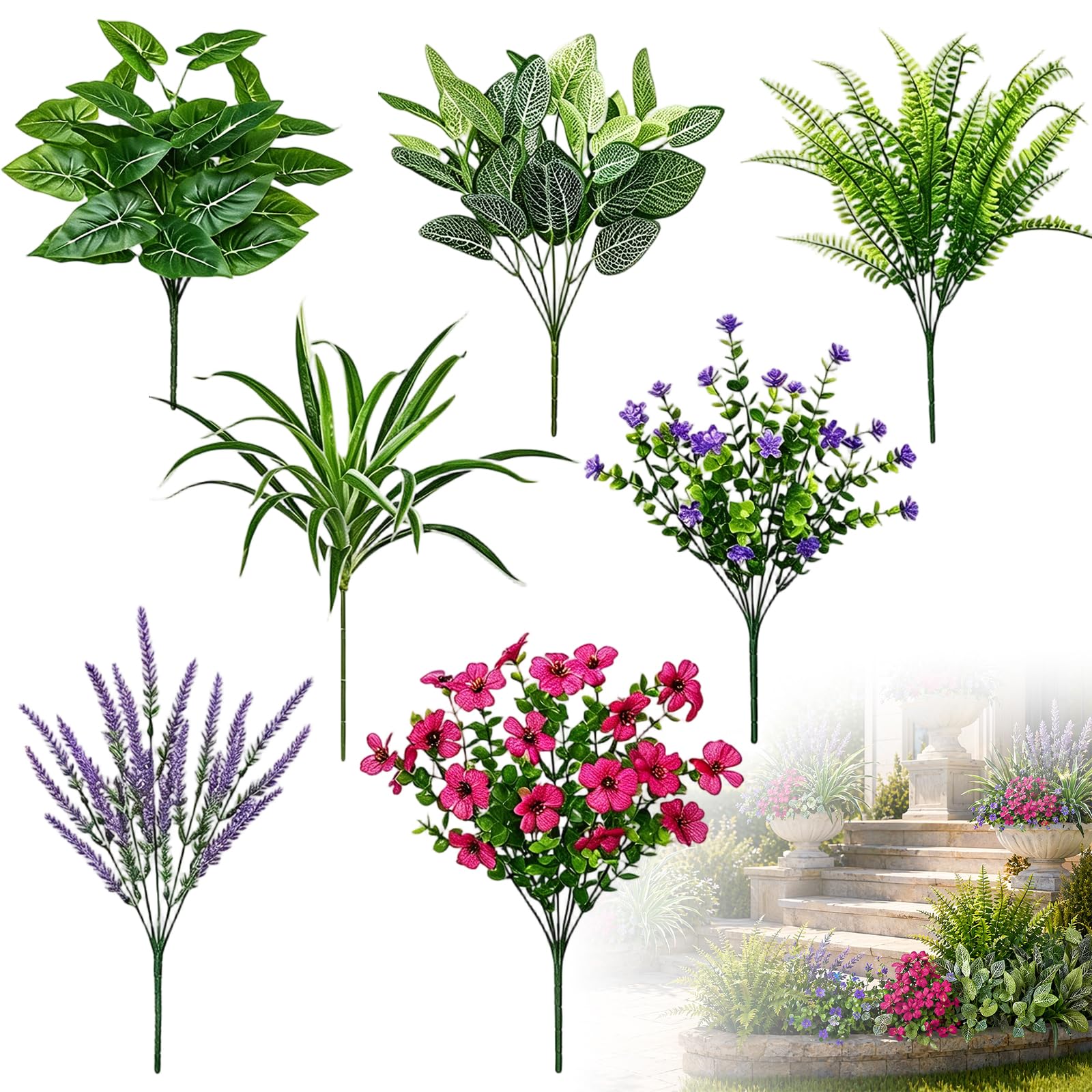 Plantes artificielles pour balcon et terrasse résistantes aux intempéries fausses fleurs lot de 20