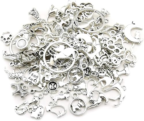 Miniatura 4 de Suministros de manualidades de 3.53 oz (80 unidades) de plata antigua, animales, gatos, perros, mascotas, colgantes para manualidades, accesorios