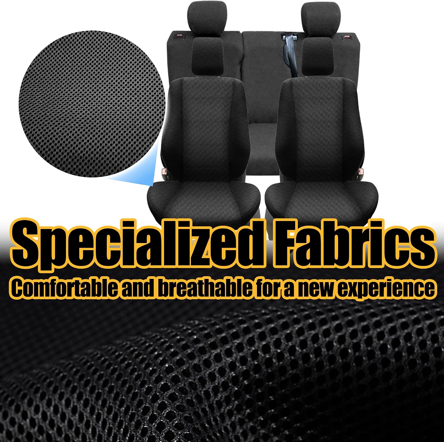 Front Knit Fabric Seat Covers for Ford Focus 2009 2010 2011 2012 2013 2014 2015 2016 2017 2018, Sponge Padding, Thickened Design, Easy to Install and Clean-Black