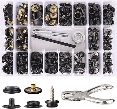 354PCS Canvas Snap Kit,CENOZ Marine Grade Stainless Steel Screw Snaps, Boat Cover Snaps,Carpet snap kit with Setting Tool for Boat Cover Furniture Black
