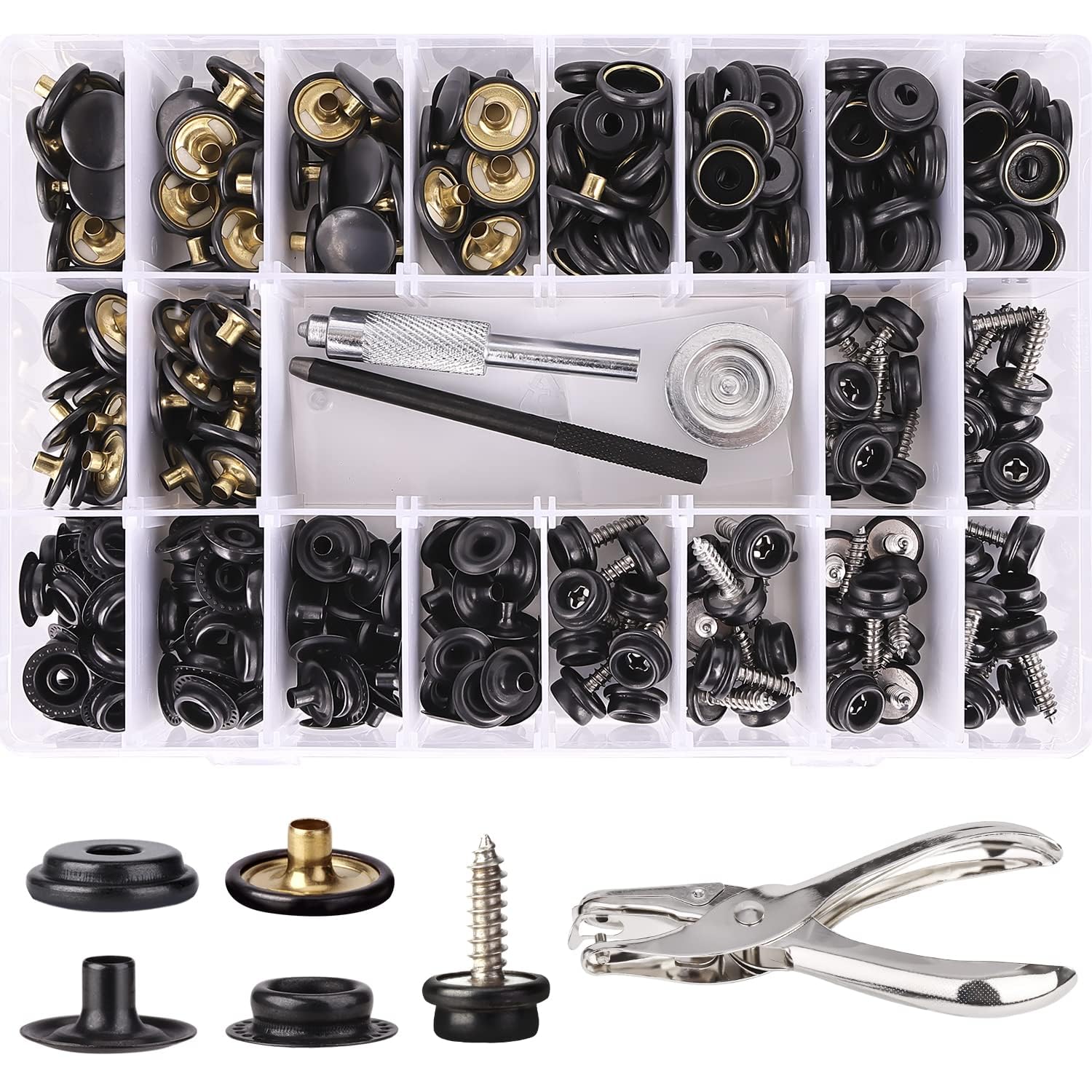 354PCS Canvas Snap Kit,CENOZ Marine Grade Stainless Steel Screw Snaps, Boat Cover Snaps,Carpet snap kit with Setting Tool for Boat Cover Furniture (Black)