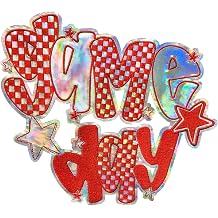 Gameday Embroidery Iron On Patches Appliques DIY, Red | Shine Day Fabric Appliques with Star, Laser Leather DIY Craft, For Clothing, Jackets, Bags