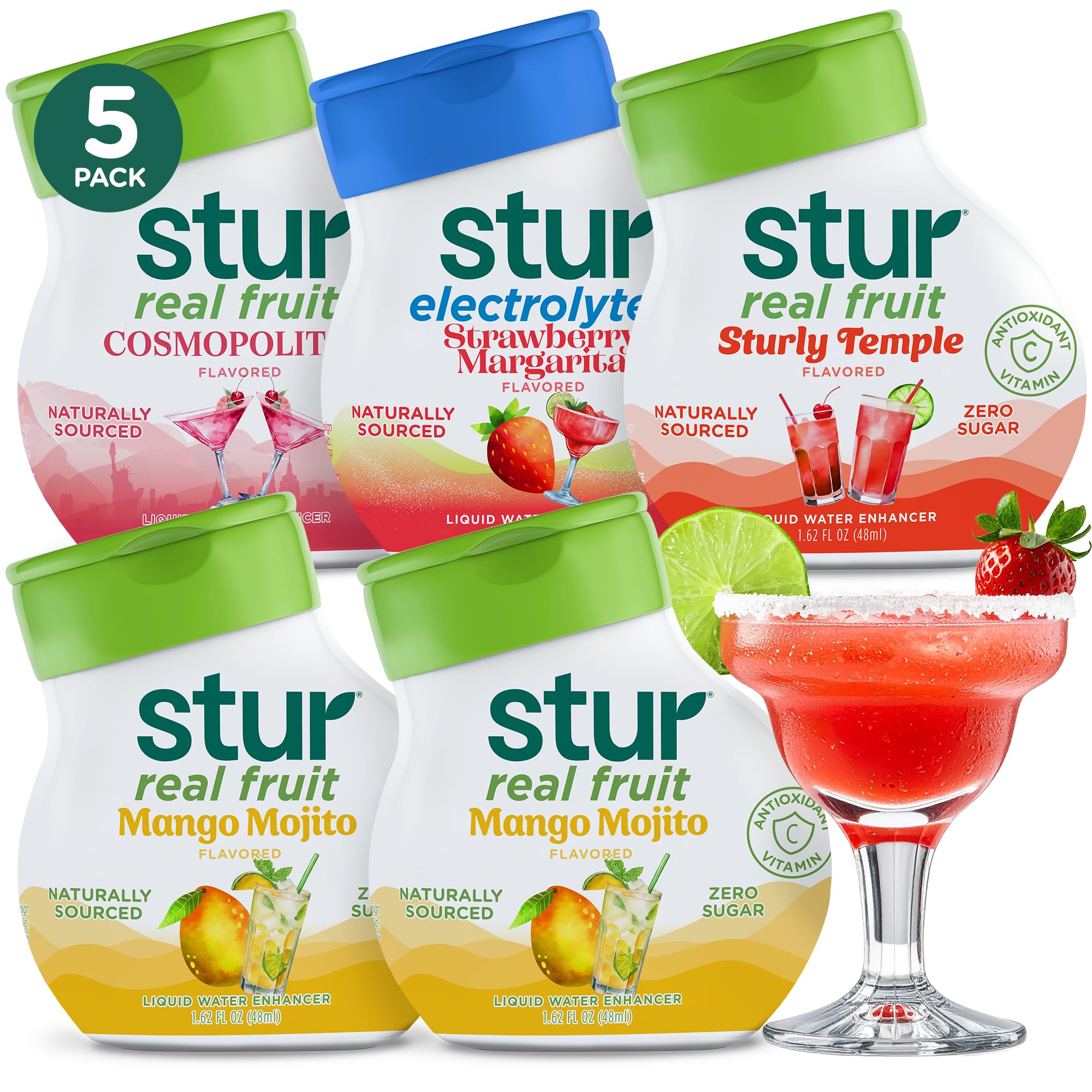 Stur Liquid Water Enhancer | Mocktail Variety Pack | Naturally Sweetened | Sugar Free | Zero Calories | Keto | Vegan | 5 Bottles, Makes 120 Drinks