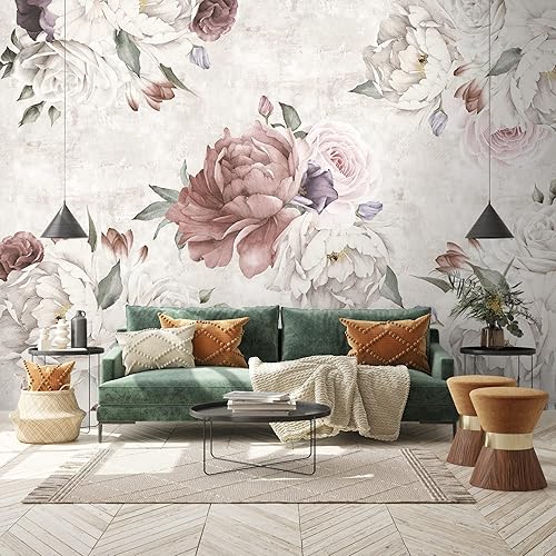 Miniatura 4 de Murwall Floral Walpaper Soft Peony Flower Wall Mural Purple Poppy Floral Wall Print Classical Home Decor Cafe Design