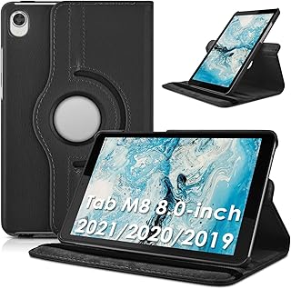 DETUOSI Rotating Case for Lenovo Tab M8 HD LTE 2021 / Tab M8 HD 2019 / Smart Tab M8 / Tab M8 FHD 2019, 360° Swivel Multi-Angle Stand Folio Leather Book Cover + Hard Back Shell + Eelastic Strap Closure