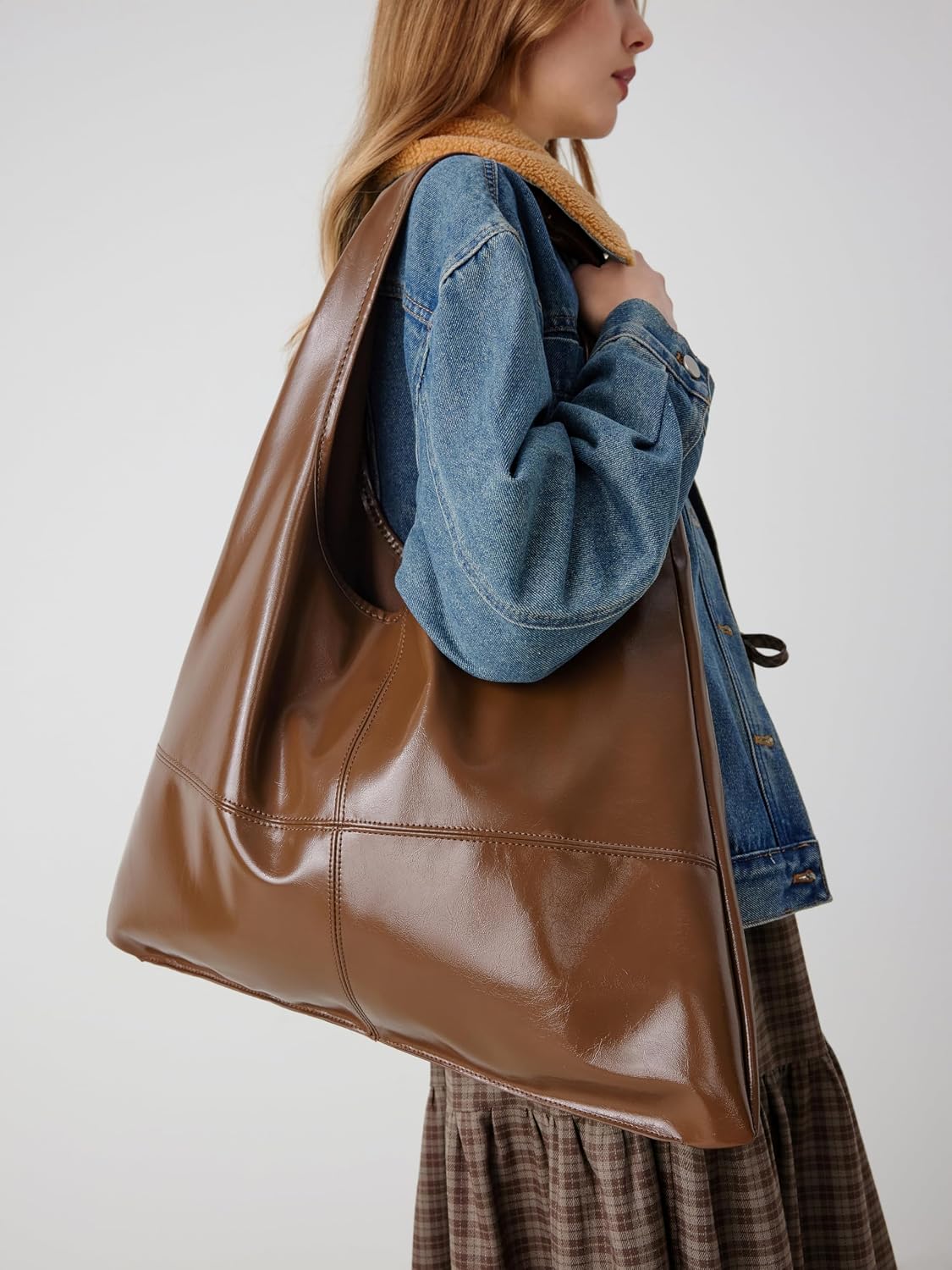 CIDER Solid Faux Leather Large Capacity Tote Shopper Bag