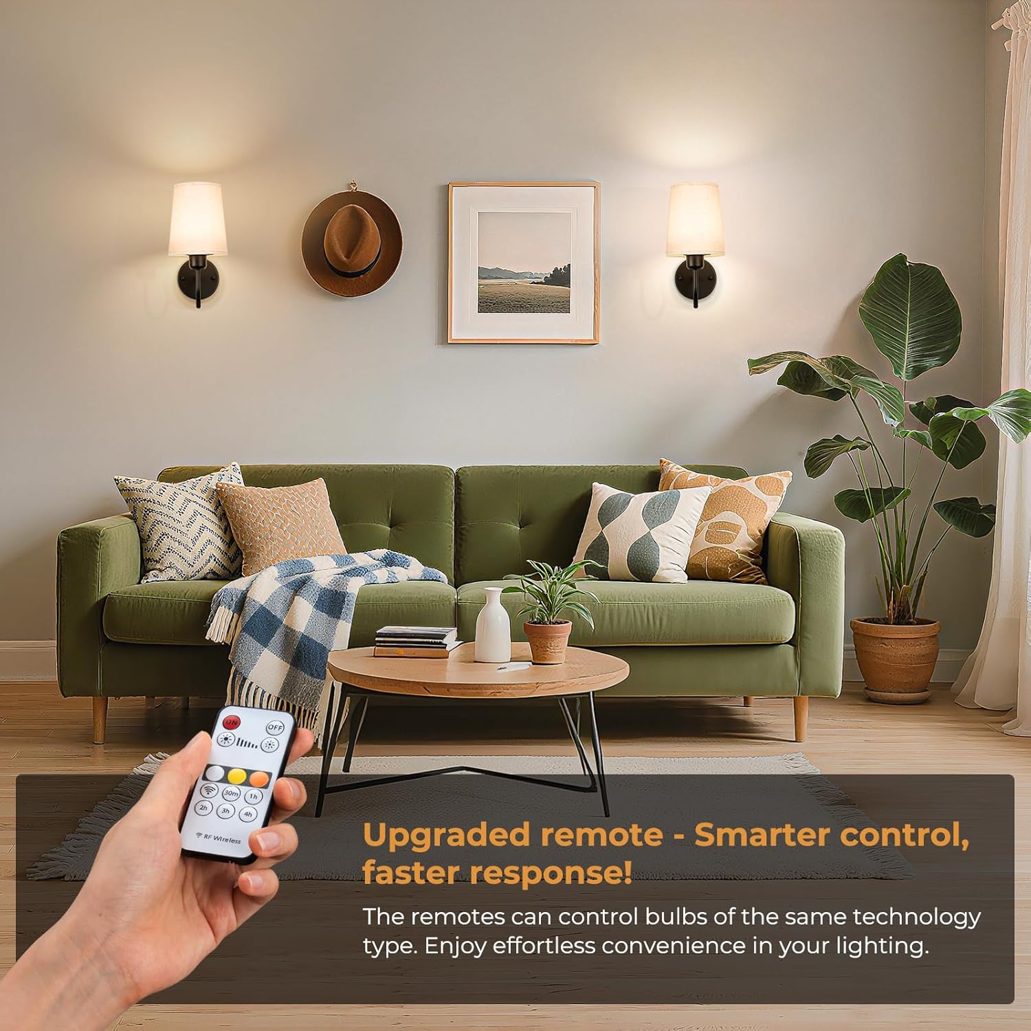 Battery Operated Wall Sconce Set of 2, 10000mAh Rechargeable Wall Sconces Battery Operated Light Dimmable Battery Powered Wall Lights with Black Gooseneck for Bedroom Living Room, Linen Lampshade