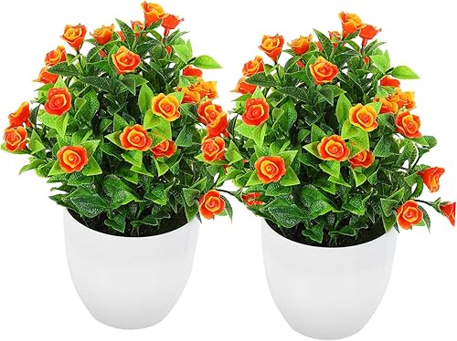 Veemoon 2 piezas de seda para fiesta, arreglo de oficina, bonsái, rosa, simulación en ornamento, vegetación, mini decoración decorativa de imitación