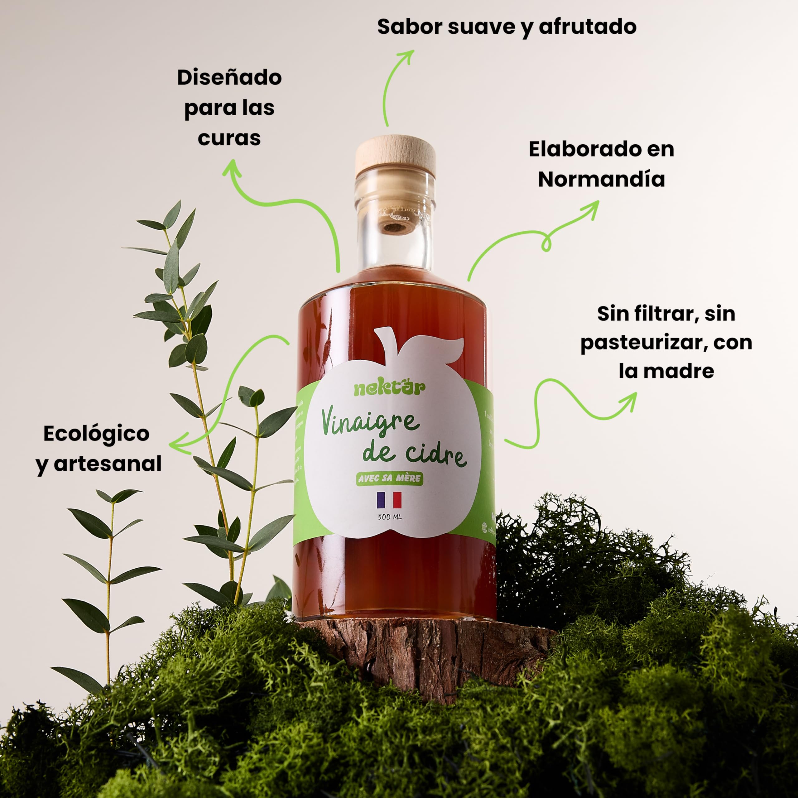 Vinagre de Sidra Orgánico Sin Pasteurizar Sin Filtrar con Madre 500 ml Hecho en Normandía
