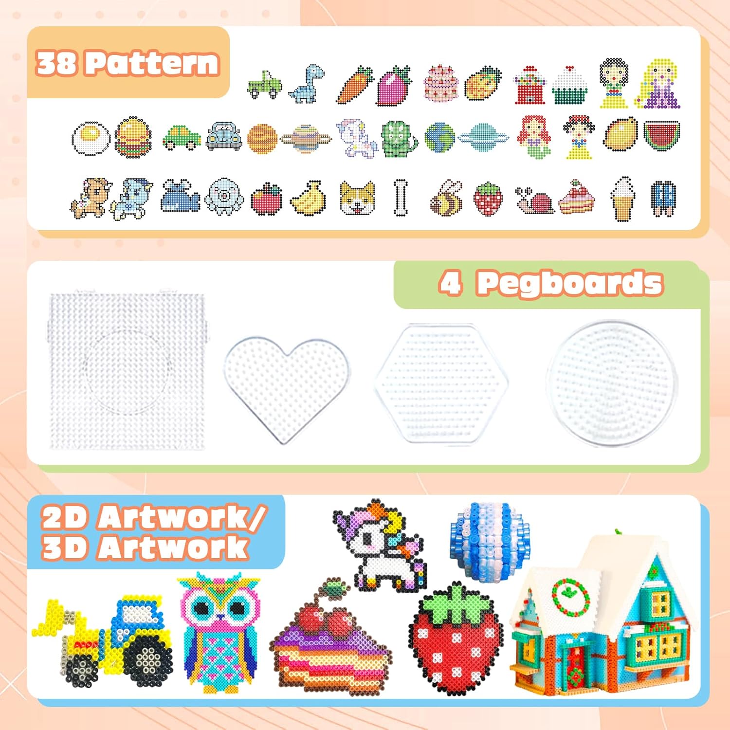 Fuse Beads Kit for Kids - 11000 Fuse Beads, 20 Colors 5mm Beads Craft Kits with Storage Box, Pegboards and Accessories, Arts and Crafts Set for Girls & Boys, DIY Creative Birthday Christmas Gifts