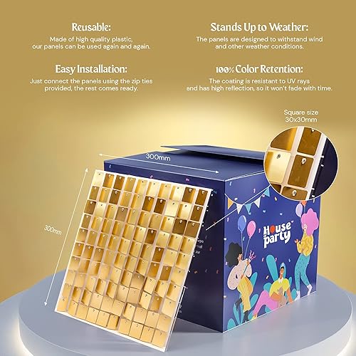 Miniatura 5 de HOUSE OF PARTY Telón de fondo de pared brillante de satén champán mate  24 paneles de fondo cuadrado de lentejuelas brillantes para decoración de