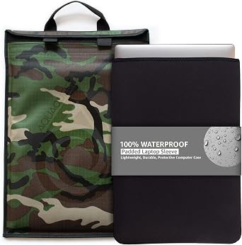 AquaQuest Storm 100% Waterproof Laptop Sleeve Lightweight Ripstop Nylon Case, Welded Seams and Removable 5 mm Neoprene Liner 11 in Camo Fits up to 12 9.75 in
