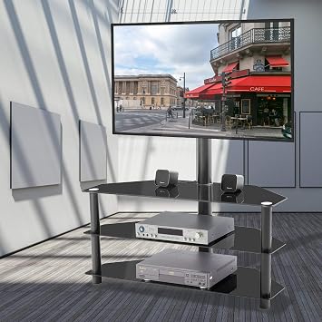 Swivel Floor TV Stand Height Adjustable Bracket Entertainment Stand for 32 to 65 Flat or Curved Screen Multi-Function Universal TV Stand Black-1002