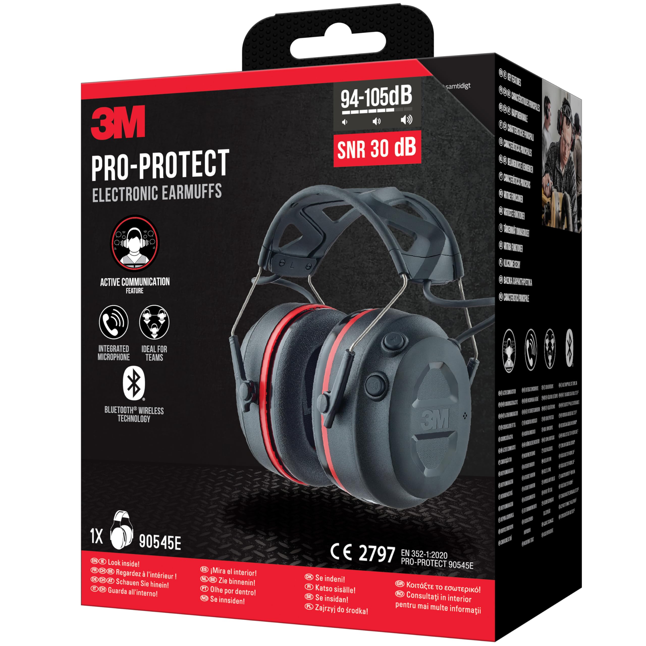 3M Pro-Protect Kapselgehörschutz 90545E, Bluetooth, SNR-Wert 30 dB, Schwarz