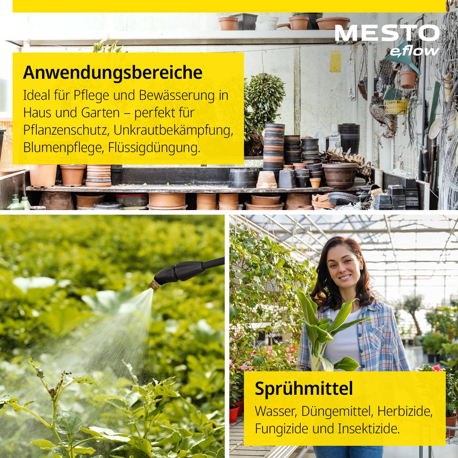 Mesto e.flow e.Veris Akku-Drucksprühgerät 5L | Akku Drucksprüher 2,2 bar | Akku Sprühgerät | Pumsprühflasche für Haus & Garten | Drucksprüher elektrisch | Pflanzensprüher | Gartenspritze & Unkrautspri