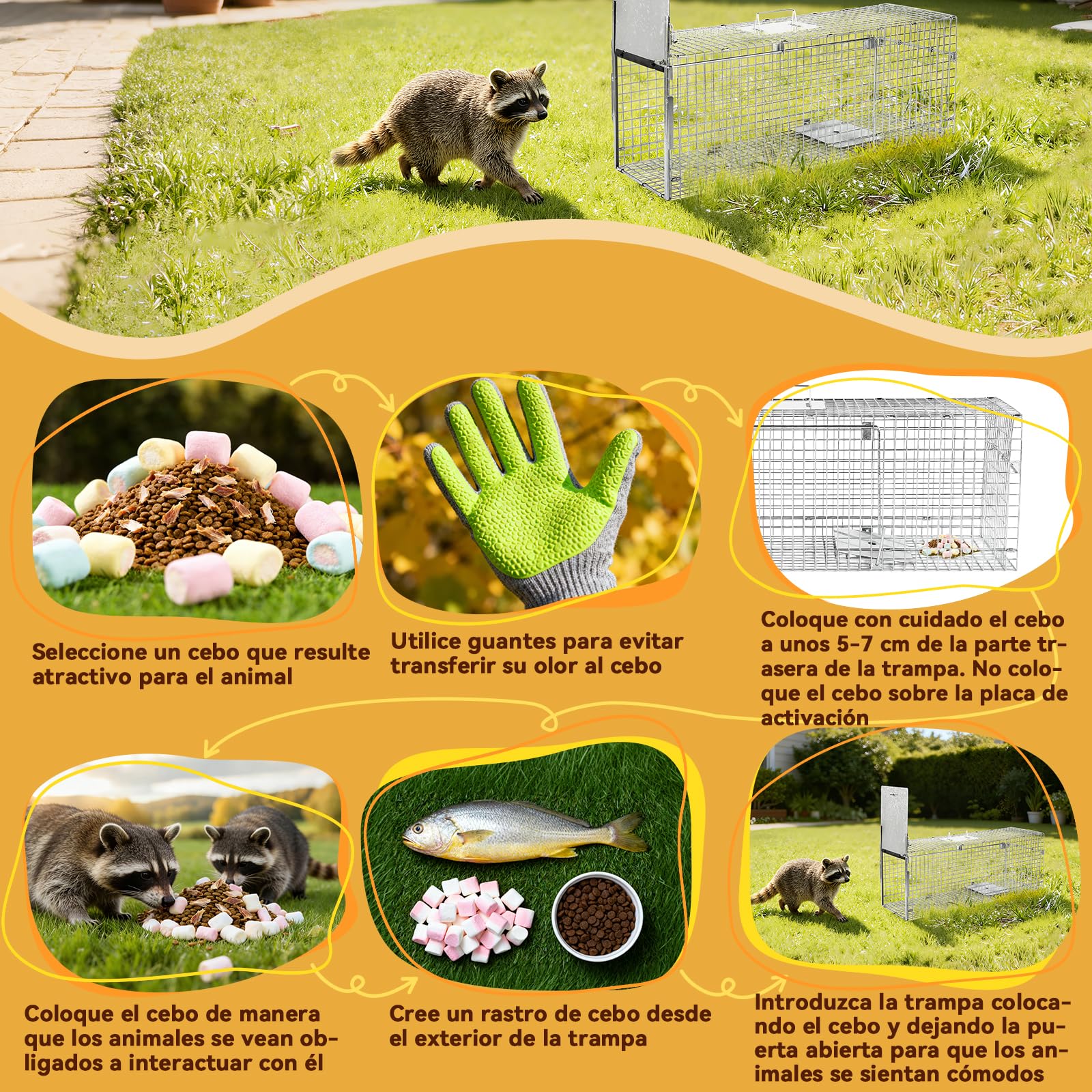 Jaula Plegable para la Captura de Animales 95×31×36 cm | Jaulas para la captura de animales vivos, aptas para mapaches, gatos callejeros, cachorros de coyote y cachorros de zorro