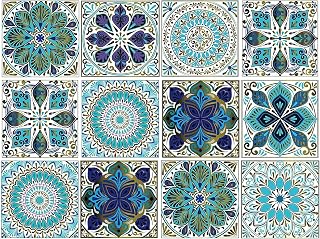 12 Pcs 6 inch Tile Stickers, Peel and Stick Self Adhesive Removable Moroccan Talavera Tiles Backsplash Waterproof Kitchen Bathroom Furniture Staircase Home Decor